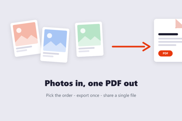 Diagram of three photos turning into a single PDF file