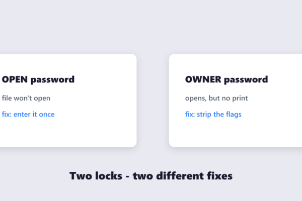 Open password versus owner permission password