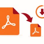 Illustration of a large PDF file document being compressed down to a smaller file size
